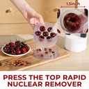 Cherry Pitter Tool - 7-in-1 Multiple Cherry Corer with 1.5" Extra Large Slots for Jumbo Cherries, Olive Pitter, Transparent Pit Container, Dishwasher Safe, Anti-Splash Design