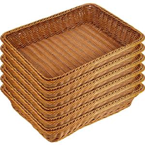 6 Pack Woven Serving Baskets 15.8 Inch Wicker Bread Baskets Rectangle Rattan Storage Display Trays Tabletop Food Serving Basket for Bread Food Vegetables Fruit