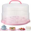 12 Inch Large Cake Carrier with Lid and Handle for 12" Round 7" High Cake Adjustable Plastic Pies Carrier Portable Cupcakes Transport Container for Cookies Pizza and More(Pink)