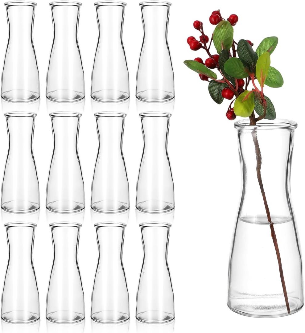 12 Pieces Glass Bud Vases for Centerpieces Clear Bulk Small Flowers Vases, Modern Minimalist Cute Decorative Table Centerpieces for Decor Wedding Birthday Party Home Living Room