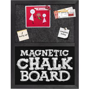 Bulletin Board Chalkboard Dark Gary Felt Board Combo for Office School Kitchen Bedroom, Black Wood Frame,13"*17",BK-Chalkboard+GY-3343