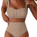 Herseas Women's Tie Shoulder Bikini Sets 2 Piece Striped Swimsuits High Waisted Bathing Suits, Medium