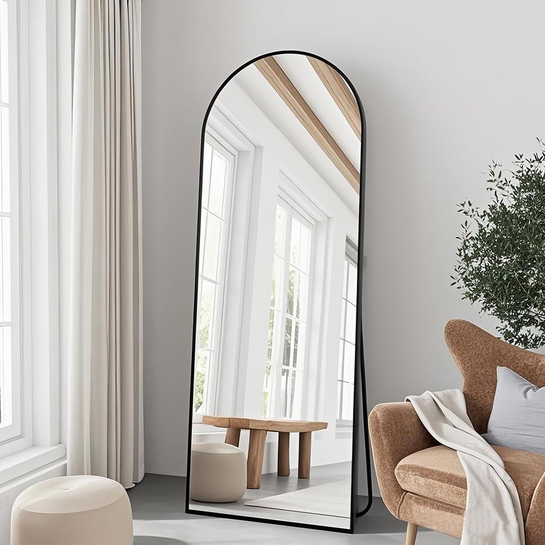 57"x20" Arched Full Length Mirror, Full Floor Mirror with Stand, Large Full Body Mirror, Wall Mirrors for Bedroom Living Room, Aluminum Frame (Black)