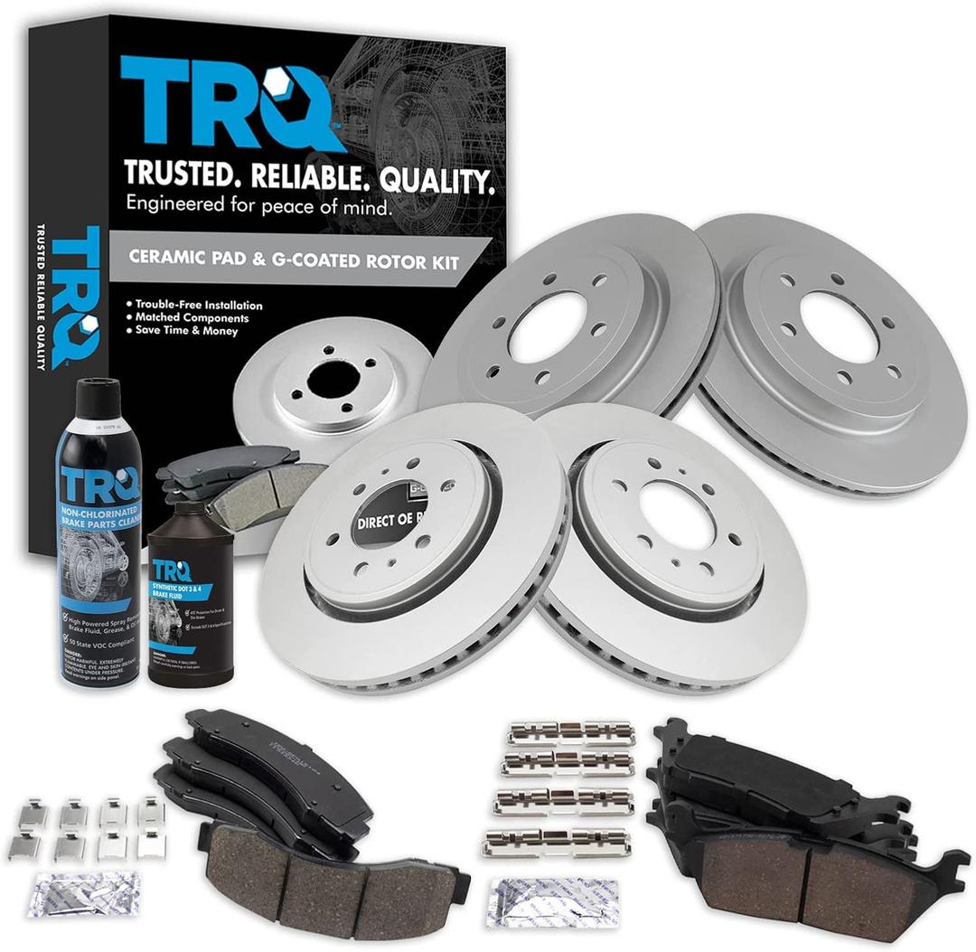 TRQ Front and Rear Brake Pad & Rotor Kit Brake Chemical Kit Brake Pads Brake Rotor Ceramic Vented Premium G-Coated Compatible with 2018-2020 Ford Expedition F-150 Lincoln Navigator