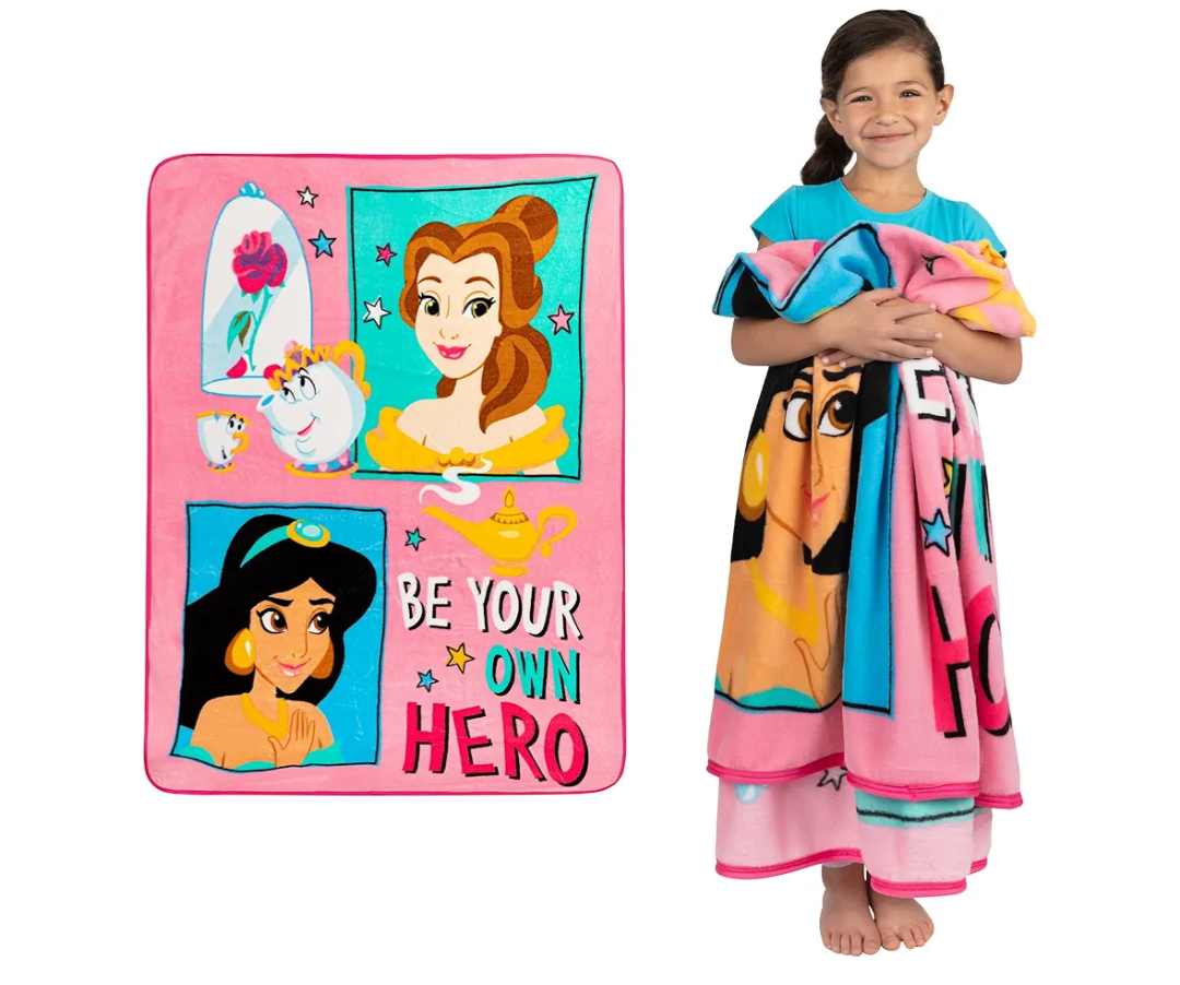 Disney Princess Kids Bedding Super Soft Micro Raschel Throw, 46 in x 60 in, "Official" Disney Product By Franco