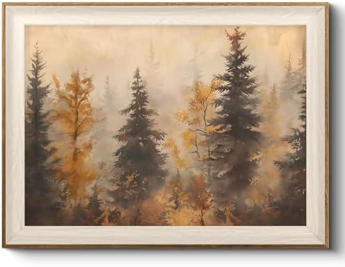 VIYYIEA Framed Wall Art for Living Room, Autumn Forest Canvas Prints, Vintage Home Decor, Landscape Painting Picture, Bathroom Wall Decor Gifts for Friends or Family -【Misty Forest】-(16L x 12W)