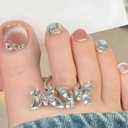 Press on Toenails with Designs Acrylic Fake Nails for Toe Artificial False Nails with Charms Glue on Toe Nails for Spring Summer Stick on Toenails for Women Girls(JMZ050)