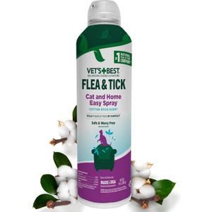 Vet's Best Natural Flea & Tick Easy Spray for Cats  Natural Flea & Tick Prevention with Cotton Spice Scent  Plant-Based Cat Spray with Essential Oils  Gentle Pest Control Formula  14 oz Bottle