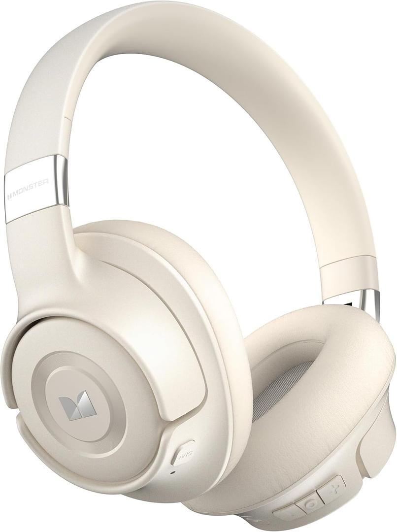 Monster Persona SE ANC Active Noise Cancelling Headphones, Bluetooth Headphones Over Ear, 60H Playtime, HiFi Stereo Audio, Deep Bass, Built-in Mic, Wireless Headsets for Home Office (White)