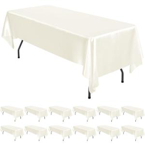 12 Pack Ivory Satin Tablecloth, 57 x 108 Inch Silky Satin Table Cloth, Rectangle Bright Silk Tablecloth Smooth Fabric Table Covers Overlay Silky Tables Decoration for Wedding Party Banquet Birthday