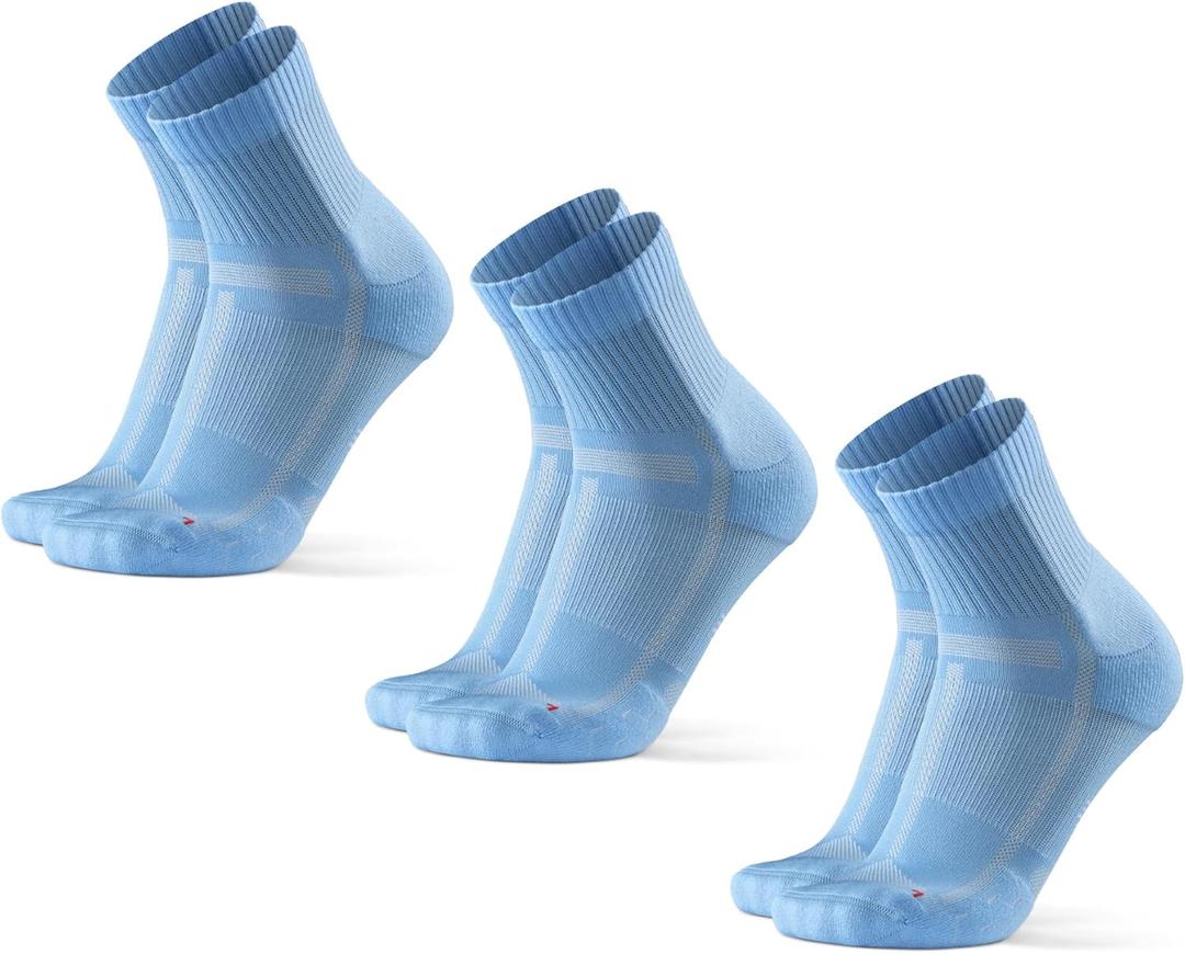 DANISH ENDURANCE Cushioned Running Socks for Long Distances, Quarter Length, Anti-Blister for Men & Women, 3 and 5 Pack (Medium, Light Blue)