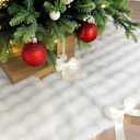 72 Inch Christmas Tree Skirt, Extra Large White Faux Fur Tree Skirt, Thick Soft Plush Big Xmas Tree Skirts with Satin Ribbon Ties for Outdoor Indoor Merry Christmas Party 6/7/7.5/9ft Tree Decoration