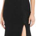R&M Richards Elegant Glitter Knit Gown W/Portrait Collar, Cold-Shoulder Sleeves, Side Drape & Slit (14, Black)