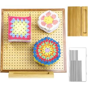 11.8" Crochet Blocking Board, Blocking Board for Crocheting Knitting with 20 Pcs Pegs/Pins, Bamboo Granny Square Blocking Boards for Crochet Projects, Blocking Mats for Knitting