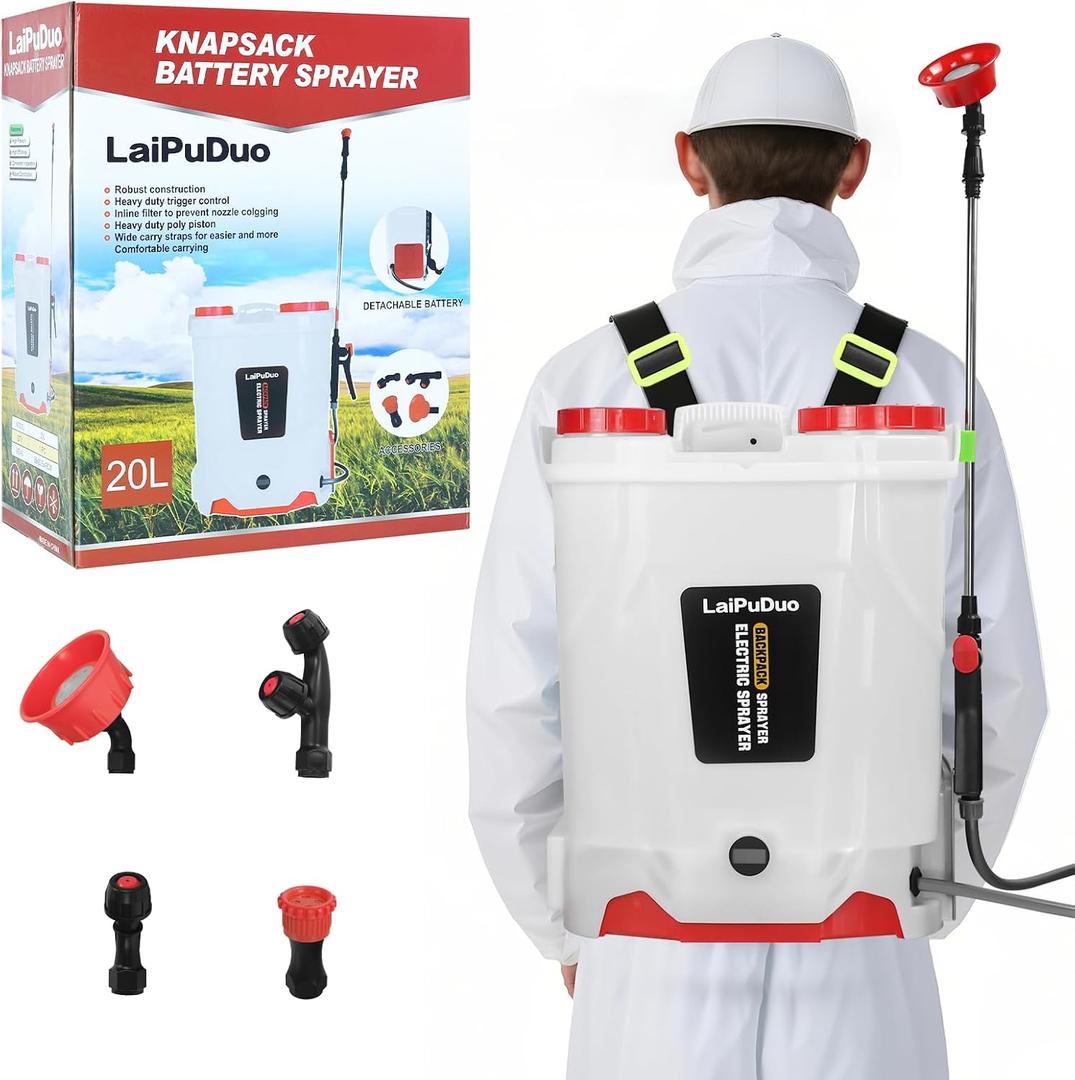 Battery Powered Backpack Sprayer Compatible with Milwaukee 18V Battery,5.3 Gallon,100 PSI Electric Garden Sprayer, Weed Lawn Sprayer with Telescopic Wand & 4 Nozzles,for Lawn and Garden(No Battery)