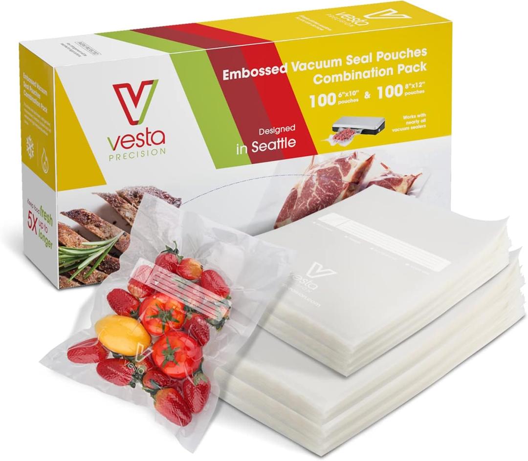 Vacuum Sealer Bags (100 Pint 6x10 and 100 Quart 8x12) Keeper - Premium Seal Bags for Food Saver, Ideal for Meal Prep, Sous Vide, and Storage, Precut, Vesta Precision