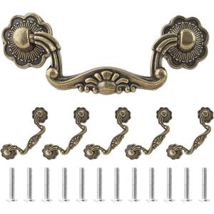 Uenhoy 6 Pcs 3 Inch Bail Handle Drop Pulls Vintage Drop Bail Drawer Pulls Antique Bronze Cabinet Pull Handles (3" Hole Spacing, 4" Total Length)