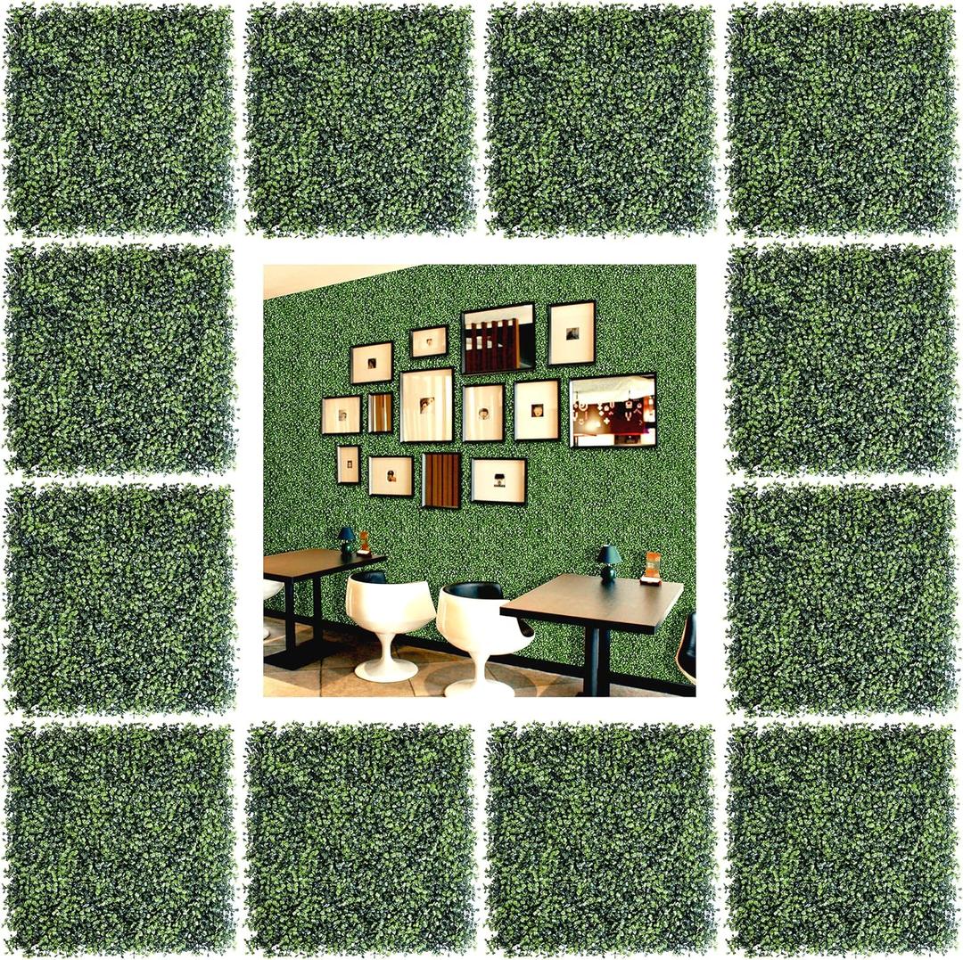 Bybeton 12 Pack 20"x20" Artificial Grass Wall Panels, 4-Layer UV Protected Boxwood Panels, Faux Greenery Wall Backdrop for Outdoor Indoor Privacy Fence Screen, Garden, Balcony & Backyard Decor