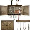 Rustic Wall Mounted Jewelry Organizer with Wooden Barndoor Decor,Wooden Wall Mount Holder,Jewelry holder for Necklaces, Earings, Bracelets, Ring Holder(NATURAL WOOD)