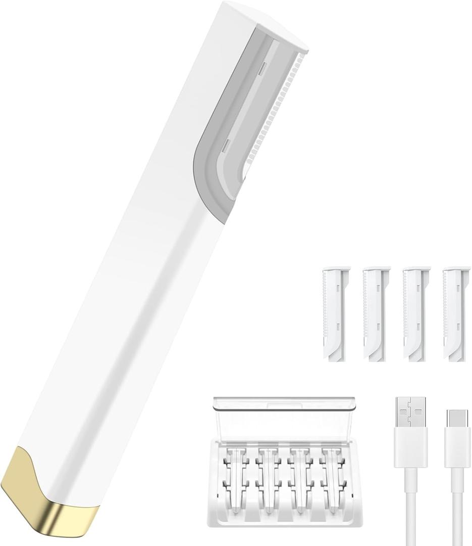 Sonic Dermaplaning Tool for Women, Electric Facial Hair Remover & Eyebrow Trimmer, Peach Fuzz Shaver with LED Light, 3 Speeds & 5 Replacement Blades (White)