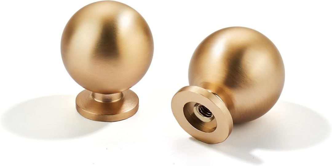 LIMUR 10 Pack 1 Inch Brushed Gold Cabinet Knobs - Solid Zinc Alloy Kitchen Cabinet Hardware for Cupboard Drawer Knobs Wardrobe & Dresser Knob