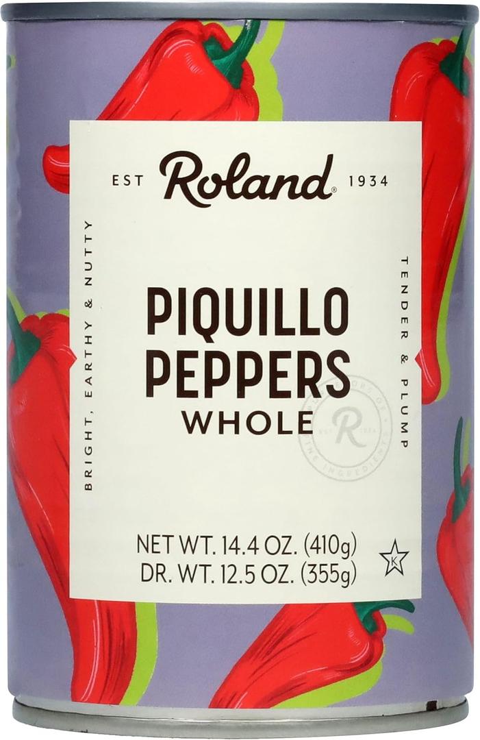 Roland Foods Whole Red Piquillo Peppers, 14.4 Ounce Can, Pack of 4