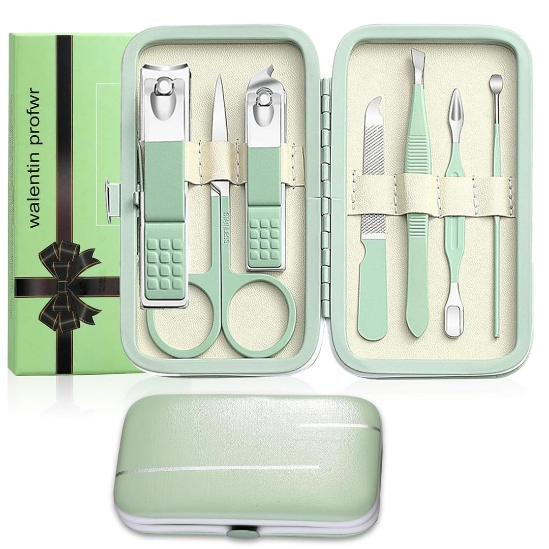 Manicure Set Nail Clipper Set Women Men Nail Clippers Kit Toenail Fingernail Cutters Personal Care Tools Manicure Pedicure with Travel Case Nail Grooming Kit Valentine's Day Gifts for Women Men (Green)