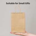 100 Pack 5.8x3.2x8.25 Inch Brown Kraft Paper Gift Bags with Handles - Bulk Small Plain Natural Bags for Birthday Party Favors, Grocery, Retail Shopping, Wedding, Craft, Goody, Takeouts, and Business