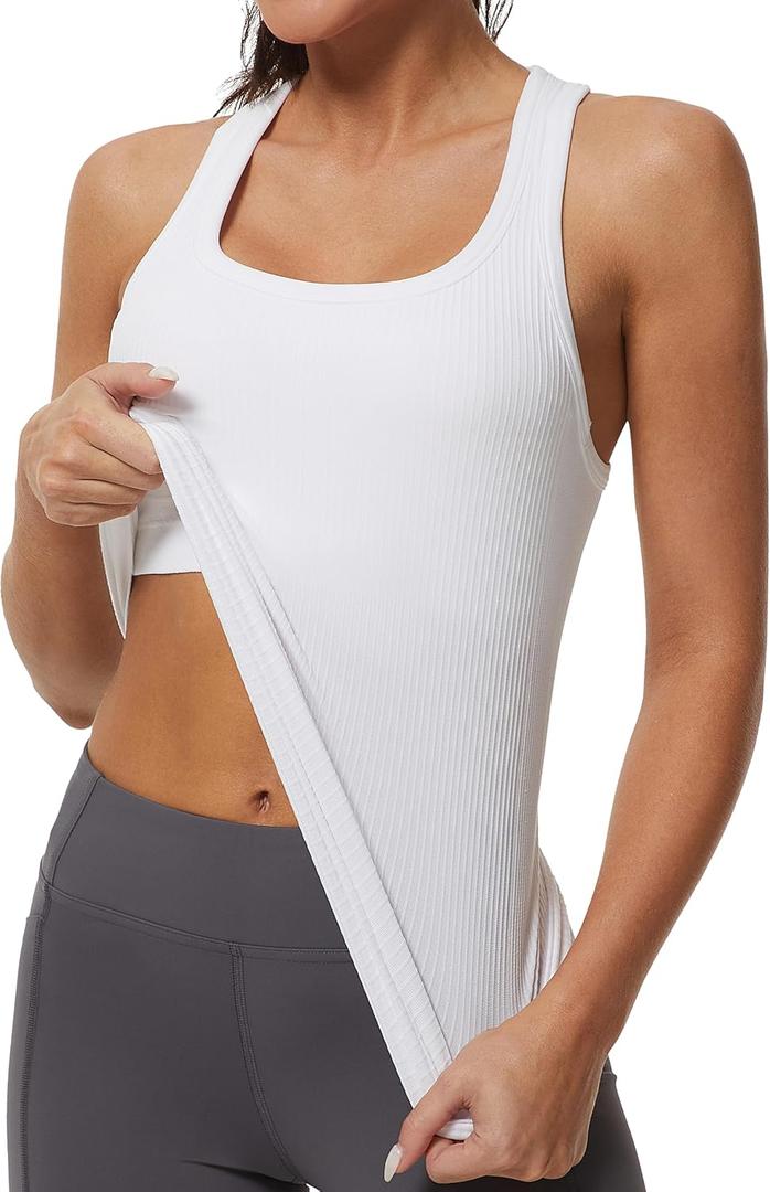 MathCat Workout Tank Tops for Women Athletic Basic Tanks Seamless Running Muscle Racerback Ribbed Yoga Tops with Built in Bra, S