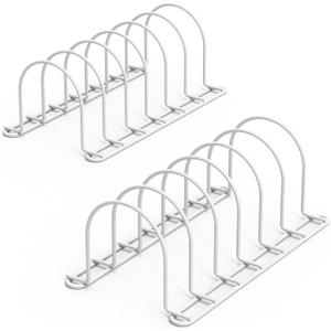 JAQ Pot Lids Holder, 10.5" Kitchenware Dividers Organizer for Plates, Pans, Cutting Boards, Muffin Tins, Baking Sheets in Cabinets Shelf Countertop Pantry (2-Pack, White)