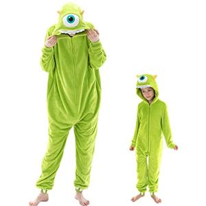 COSUSKET Snug Fit Unisex Adult Onesie Pajamas, Flannel Cosplay Animal One Piece Halloween Costume Sleepwear Homewear Light Green Size 3Y