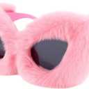 Women Fuzzy Cat Costume Sunglasses Halloween Christmas Punk Shades Party Cosplay Masquerade Eyewear Accessories (Pink)