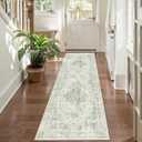 DUIDY 9x12 Vintage Washable Area Rugs Boho Medallion Large Distressed Retro Accent Carpet Floral Non-Slip Soft Low Pile Indoor Throw Rug for Living Room Bedroom Dining Room Office Kitchen, Green
