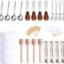 Charcuterie Accessories(25 Psc), Cheese Spreaders For Charcuterie Board, Mini Serving Spoons, Blank Toothpick Flags, Bowl For Christmas Pastry Making, forks And Mini Serving Tongs (Silver-Wooden Handle)