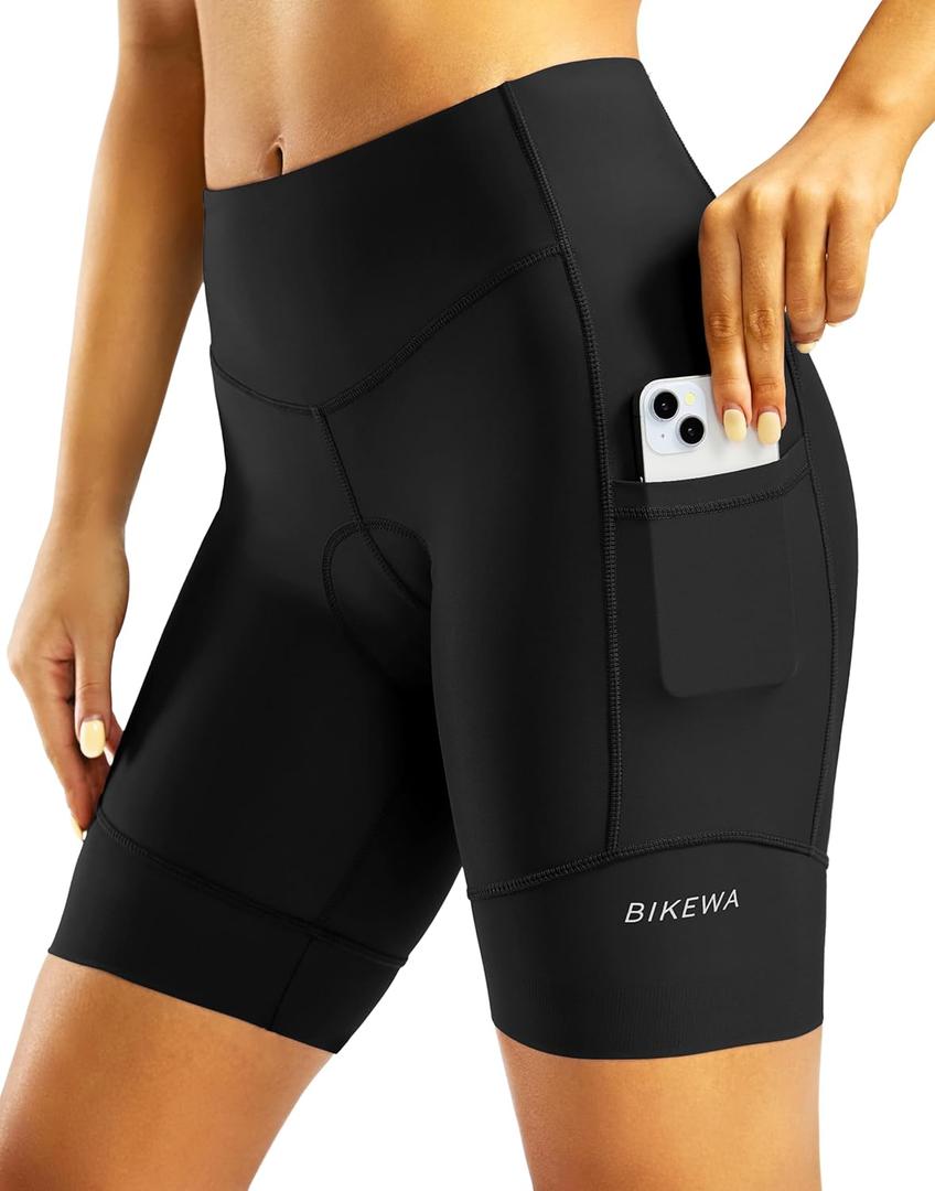 Padded Bike Shorts for Women High Waisted 4D Padding Cycling Bicycle Road Biking Shorts with Pockets (Medium, Black)