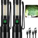 Kmivo Rechargeable LED Flashlights High Lumens - 99,000 lm Super Bright Flash Light with 6 Modes, Adjustable Light, Powerful Handheld Linternas for Home, Camping（2 Packs, Small