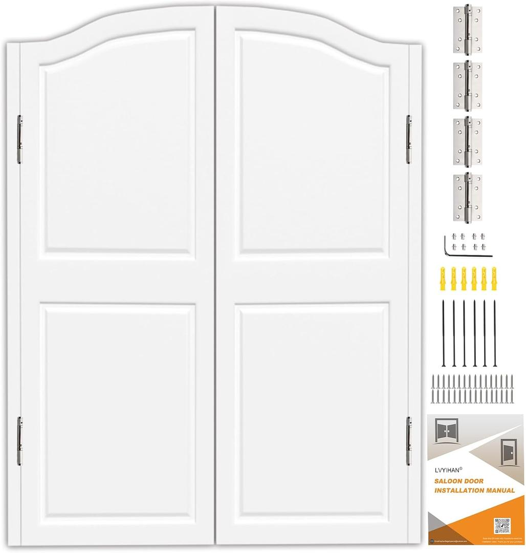 Saloon Swinging Doors 40 Inch Wide - White Heavy Duty Swing Cafe Doors with Hinges, Hardware & Install Guide - Double Swinging Half Door for Bar Kitchen Doorway Decor