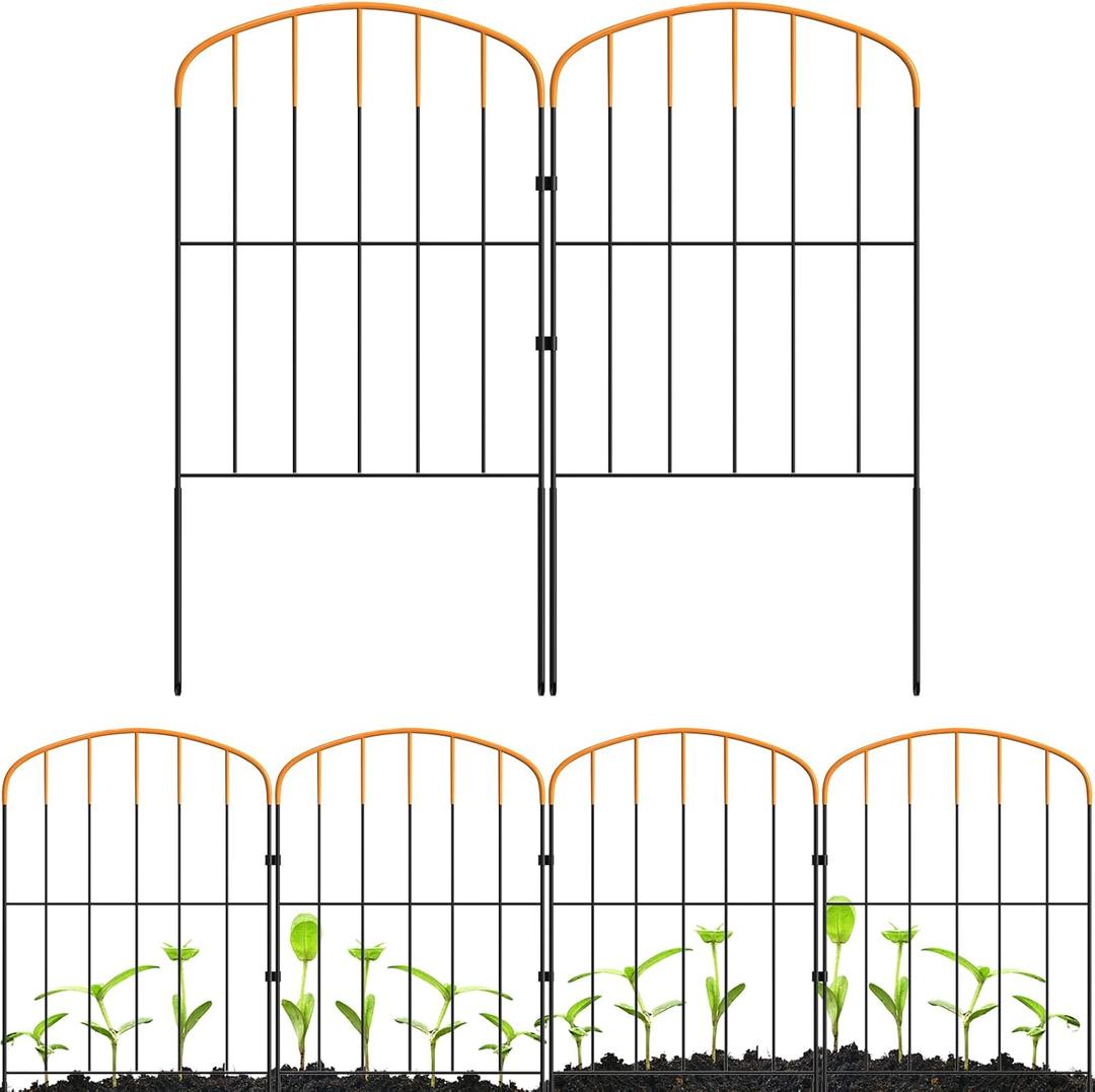 Decorative Garden Fence 10 Panels16.34 in.H x 12.6 in.W x 10.6 feet Small Border Panel Fencing for Yard,Arched Top Orange Flower Bed Edging,Rustproof Metal No Dig Fence,Animal Barrier for Dog