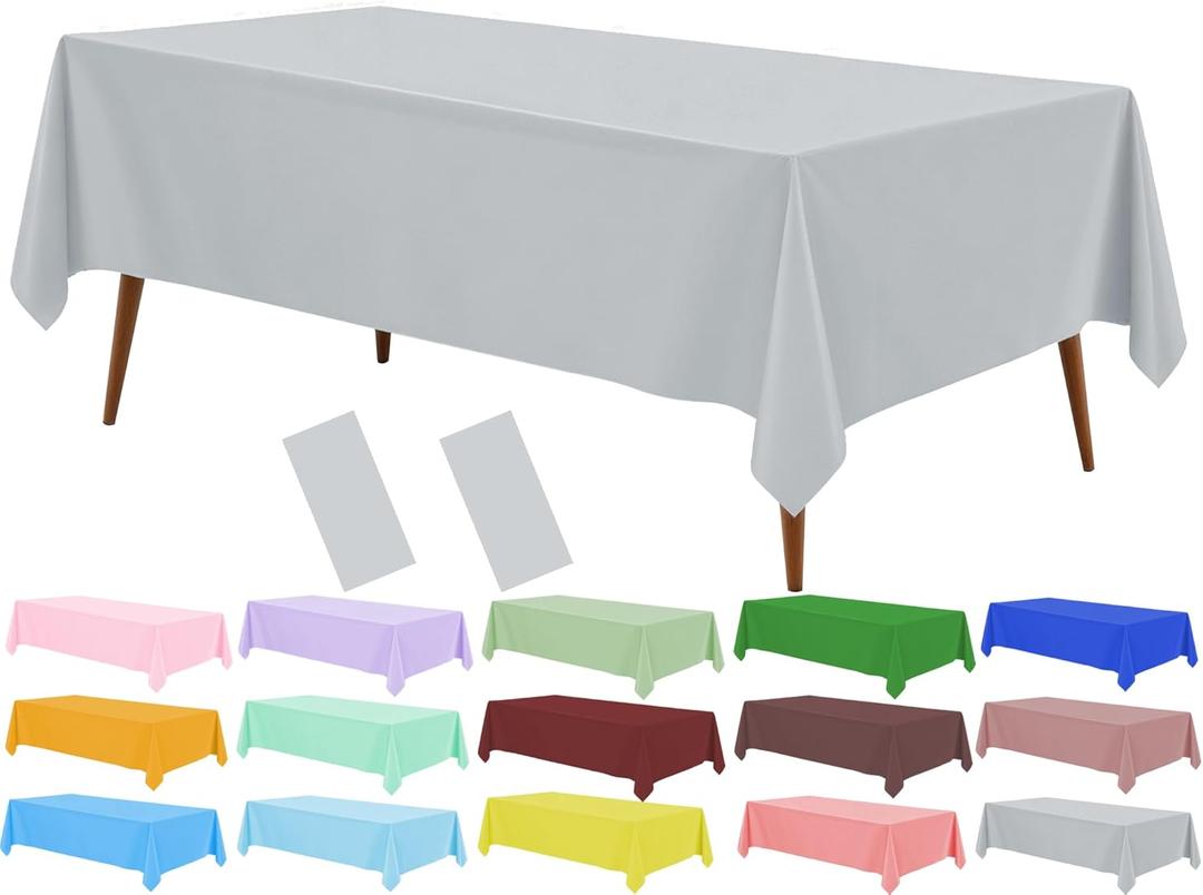 Grey Disposable Plastic Tablecloth, 2 Pack 54"x 108" Rectangle Table Covers for Parties, Events, Weddings, Indoors and Outdoors