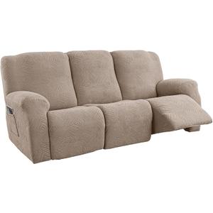 5-Piece Recliner Sofa Covers,Stretch Geometric Strokes Jacquard Recliner Sofa Slipcovers,Seamless Furniture Protector with Pocket,Soft Breathable Couch Cover,3 Seater Taupe