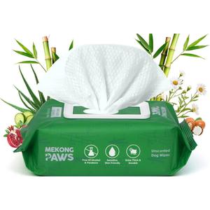 Unscented Pet Grooming Wipes - Natural Bamboo Fiber - Cleansing Wipes for Dog & Cat - Soft & Caring for Sensitive Skin - Durable & Tear Resistant for Paw, Coat & Bum Freshening - 100 Count