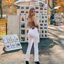 roswear Women's Trendy Stretchy Flare Jeans Mid Rise Bootcut Curvy Denim Pants (White, M)