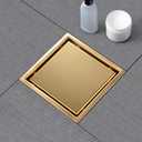 SaniteModar Shower Drain, 6 inch Shower Floor Square Drain with Flange, 2 in 1 Panel SUS 304 Stainless Steel Square Shower Drain, Brushed Gold