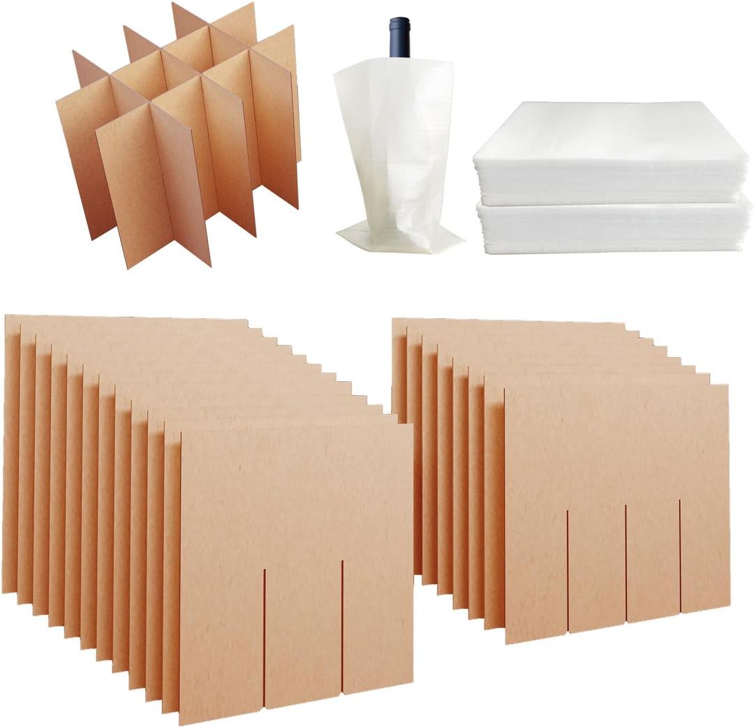4 Sets Dish Packing Kit, Glass Divider Kits with 50 pcs Foam Pouches Fits in 16x12x12 Inch Box