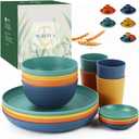 Wheat straw plates and bowls sets of 16 - Unbreakable wheat straw dinnerware sets for kids - Alternative plastic dinnerware set service for 4 - Microwave safe and Dishwasher safe bowls. Colorful (Blue,Green,Yellow,Orange)