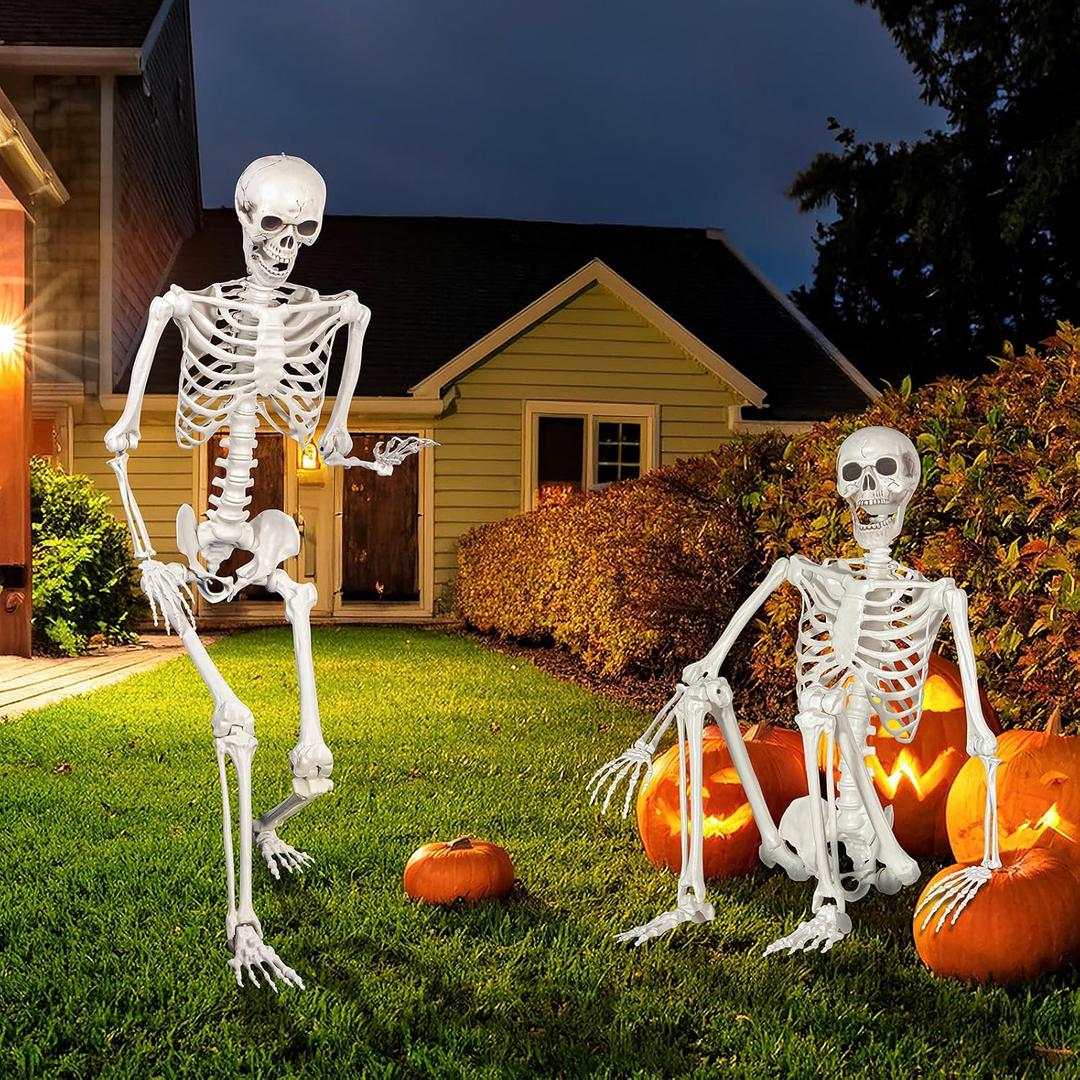 Halloween Skeleton, Realistic Life Size Skeleton with Movable Joints for Halloween Party Haunted House Indoor Outdoor Decoration (5.4ft-2P)