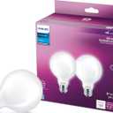PHILIPS LED 60W G25 2-Pack Ultra Definition Daylight (5000K) 500 Lumen (5W = 60W) Dimmable Frosted Flicker-Free Light Bulbs