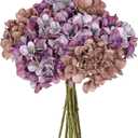 9 Pcs Fall Hydrangea Artificial Flowers for Decoration, Fall Artificial Flowers Floral Stems for Centerpieces, 12.5" Falls Silk Flower Fake Flower Bouquet for Autumn Farmhouse Wedding Decor, Purple
