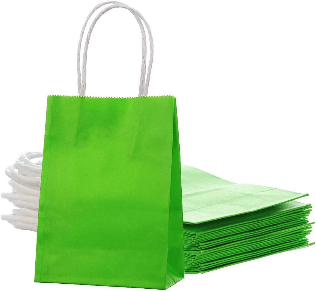 AWELL Small Green Paper Bag with Handle Party Favours Bag 6x4.5x2.5 inch for St.Patrick's Day Wedding Birthday Recycled Bag, Pack of 24