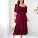 CICIDUDU Plus Size Casual Maxi Dresses for Curvy Women Short Sleeve Empire Waist Smocked Wedding Guest Dress Button Down (Green, XXL)